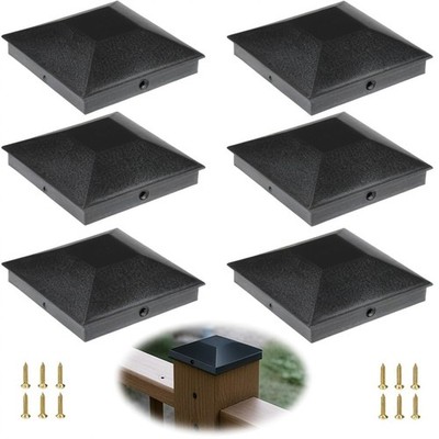 6 Pcs 4x4 Post Caps for 3.5''x3.5'' Wood Fence Post, PP Plastic Deck Black 