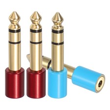4Pcs TRS 6.35mm Male to 3.5mm Female Pure Copper Adapter Gold Plated, Blue/Red