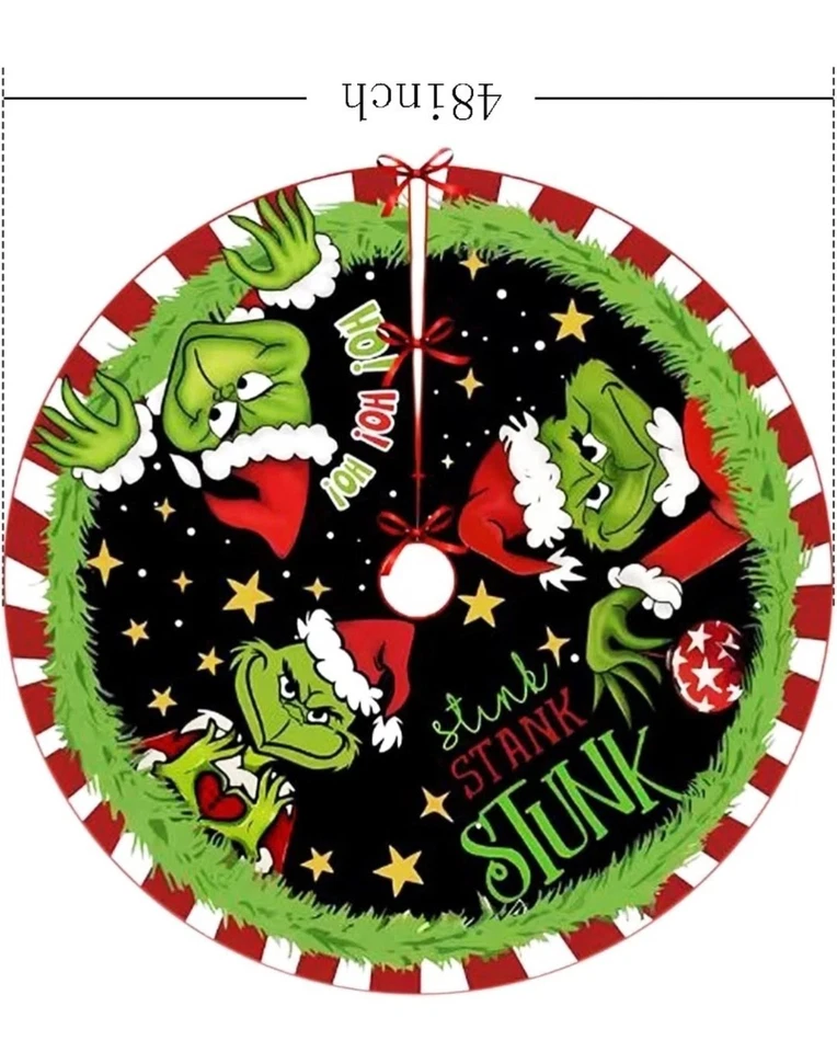 The Grinch "STINK STANK STUNK" Christmas Tree Skirt Fabric Holiday Decor 48" - Image 3 of 3