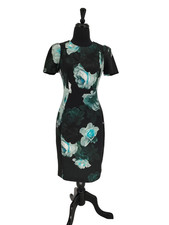 Calvin Klein Woman's Green Floral Ponte Knit Sheath Dress Size 6 Expose Back Zip