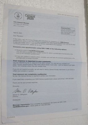 US Census Bureau OMB 0607-1006 2020 Census Official Letter