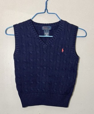 Boys Vintage Y2K Polo Ralph Lauren Blue Cable Knit V-Neck Sweater Vest sz 5