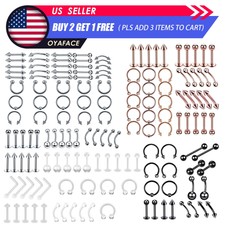 16G 316L Surgical Steel Nose Rings Hoop Lip Stud Belly Body Piercing Jewelry Kit