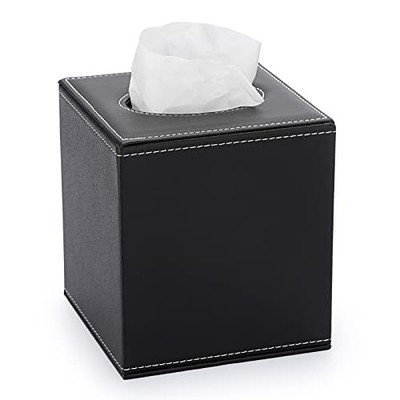 Sumnacon Square Leather Tissue Box Cover - Stylish Cube Tissue Box Holder Black