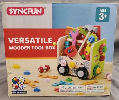 NEW VERSATILE WOODEN TOOL BOX SET Kids 3+ years JOYIN Hammer Saw Wrench