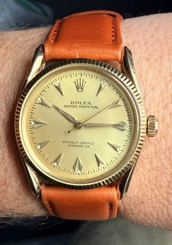 1957 Rolex Oyster Perpetual 14K Solid Gold Butterfly cal. 1030 Bombay Lugs RUNS