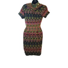 Vintage B Darlin Geometric Dress 7/8 Cowl Neck Retro Y2k Mod Bodycon