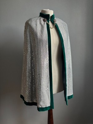 VINTAGE Pailletten CAPE UMHANG Silber Glitzer Grün Samt Klein 8 10 Royal Monarch