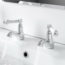 Traditional Basin Sink Taps Bathroom Hot Cold Chrome Ceramic Twin Lever Handles