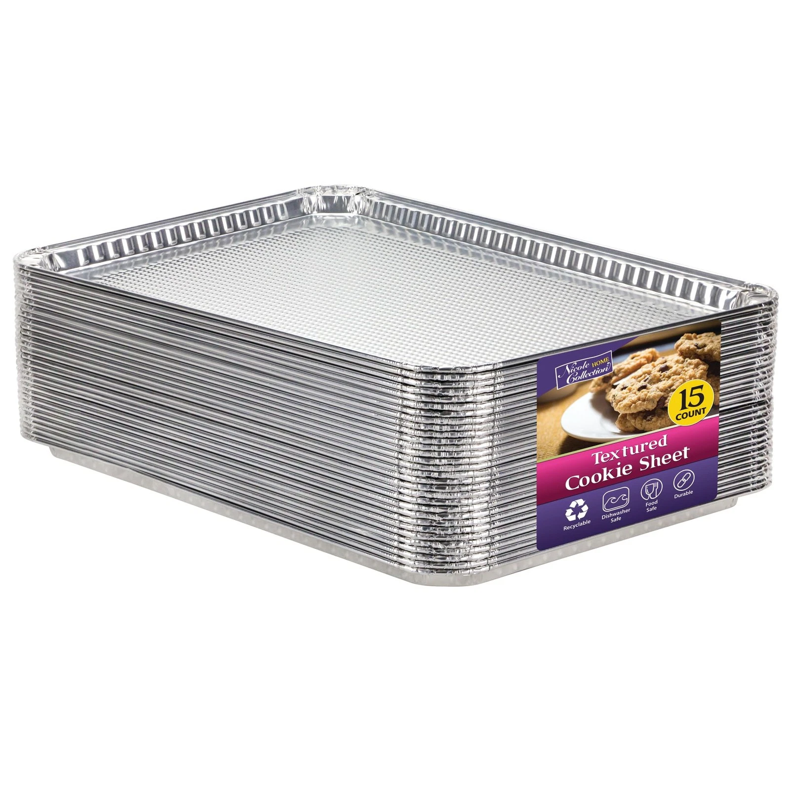 Aluminum Pans Half Size Textured Cookie Sheet 15 Count Durable Nonstick Bakin...