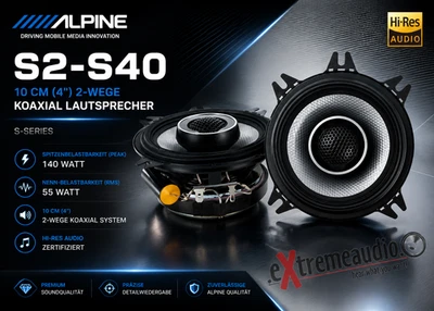 Ensemble d'enceintes coaxiales Alpine S2-S40 10 cm (4") 2 voies 140 watts -... - Photo 1/4