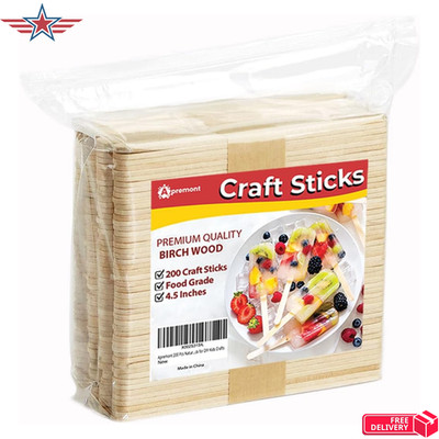 200 Pcs Natural Wooden Food Grade Sticks - Ice Cream Stick - Popsicle 4.5 inch