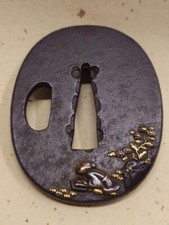 Japanese Antique Tsuba of Katana Samurai Sword Guard Iron Rare Design 72-C29
