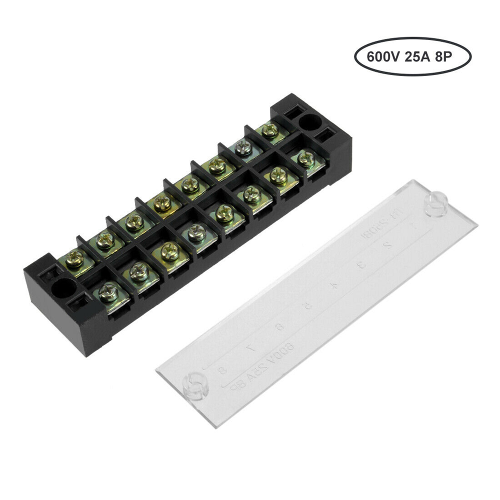 5PCS Dual Rows 8Pin Covered Barrier Screw Terminal Block Strip 600V