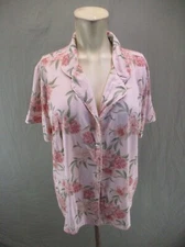 Flora Size L Womens Multicolor Floral Button Up Short Sleeve Pajama Top 861