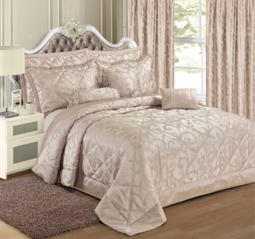 Jacquard Natural Bedding Duvet Cover Set Bedspread Curtains Single Double King - Afbeelding 1 van 2