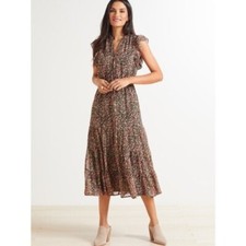 BB DAKOTA STEVE MADDEN Black Pink Floral Maxi Ruffle Tier Dress XL NWT NEW