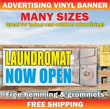 LAUNDROMAT NOW OPEN Advertising Banner Vinyl Mesh Sign CLEANING SERVICE Laundry
