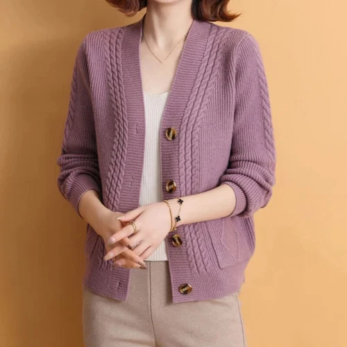 Cárdigan tejido de gran tamaño para mujer suelto informal cuello en V tejido suéter abrigos chaquetas - Imagen 16 de 29