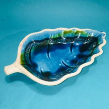 Vintage Santa Anita Ware Dish California Pacific Blue Green Leaf Pine Tree 9" US