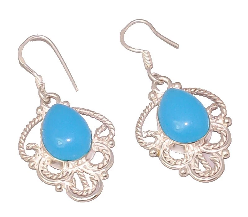 Calcedonia Plata Plateado Pendientes de Moda de Playa