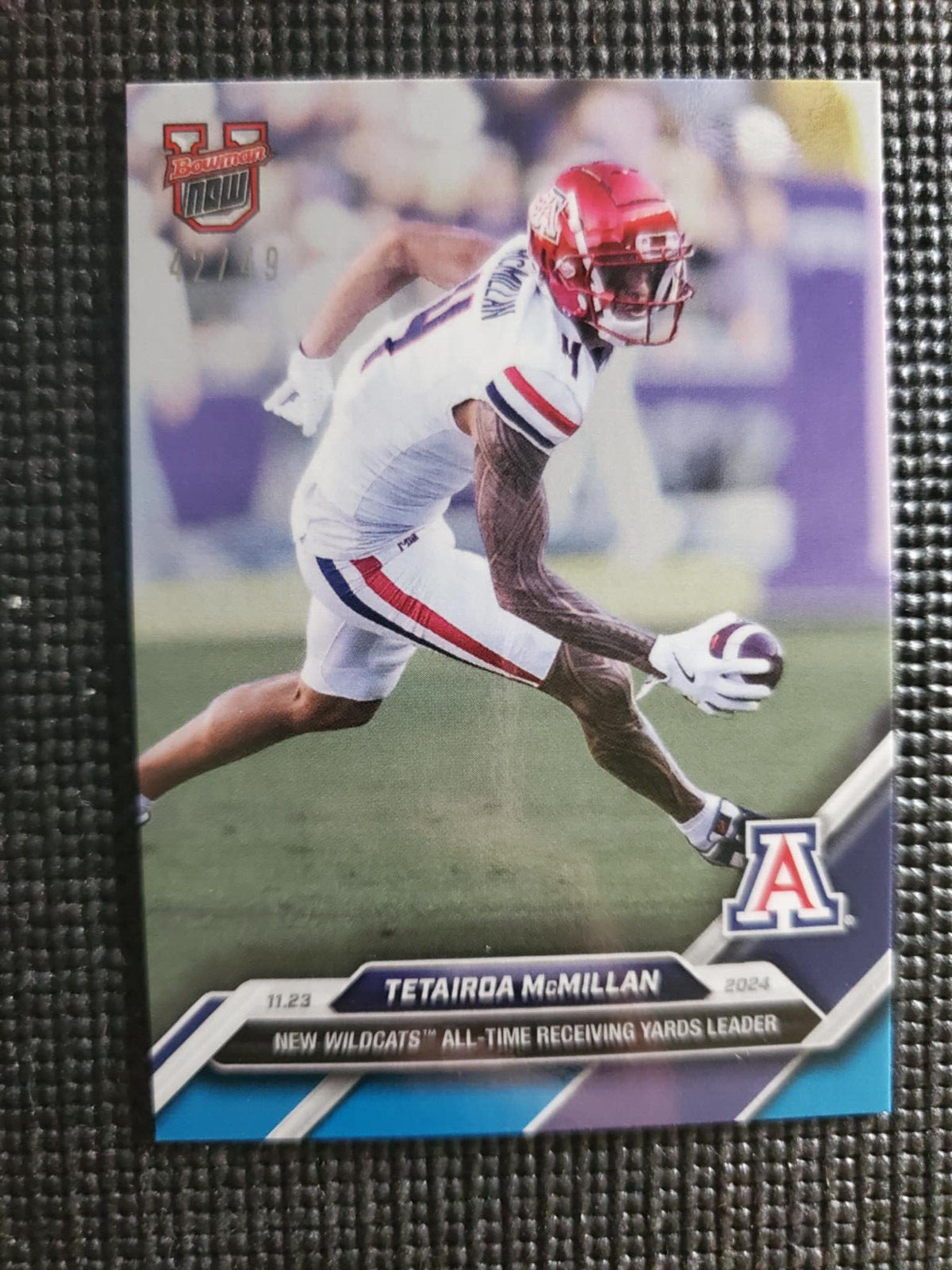 Tetairoa McMillan All-Time Yards 2024 Bowman U NOW Card 47 Blue Parallel 42/49