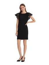 Lauren Ralph Lauren Crepe Flutter Sleeve Knee Dress Black Size 12 MSRP $135 SALE