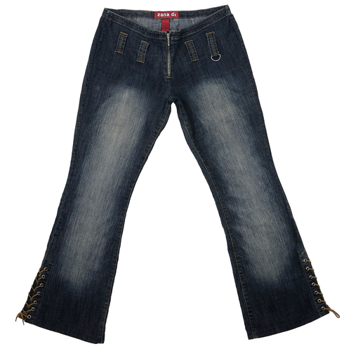 Zana di Womens Laced Flared Cuff Stretch Jeans Size 11 Blue Low Belt Loops Zip