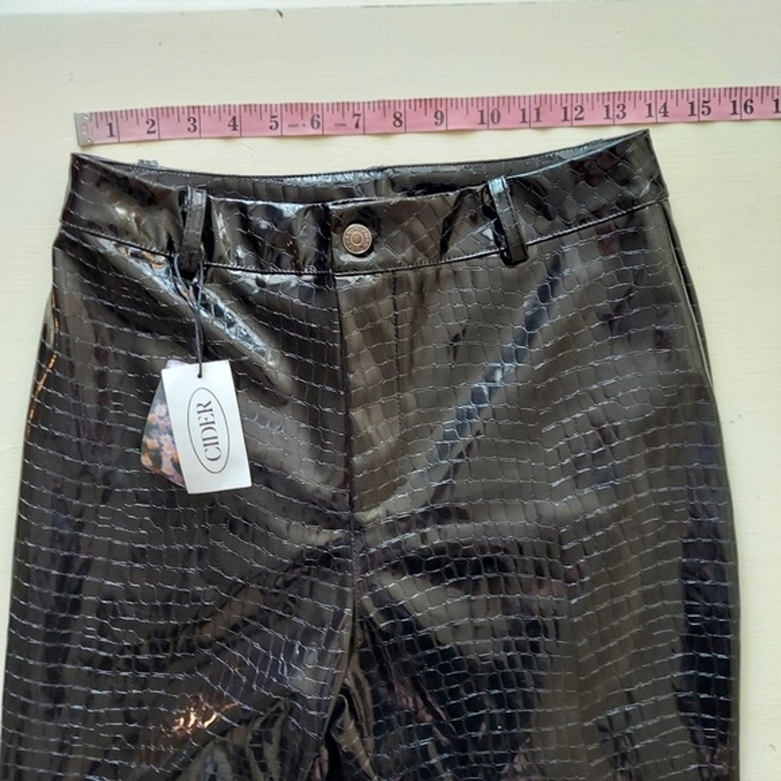 Cider black faux leather pants reptile embossed textu… Gem