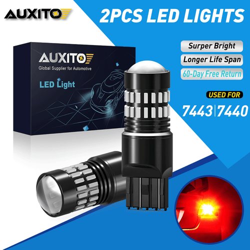 AUXITO 7443 7440 Strobe Flashing Blinking LED Brake Tail Stop Light Bulbs Red