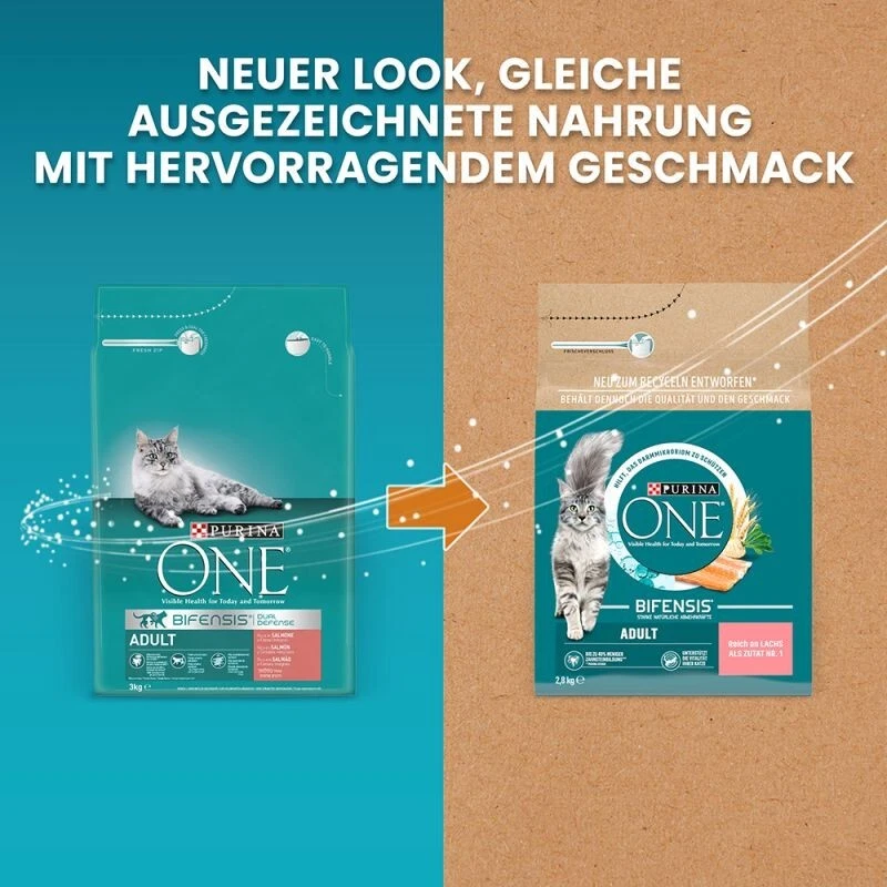Purina ONE Bifensis Adult Trockenfutter Katzen Lachs & Vollkorngetreide 2x2,8Kg - Bild 3 von 4