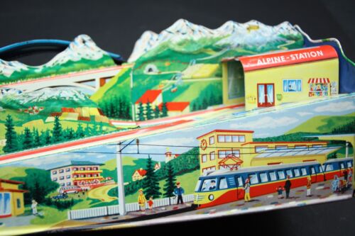 Vintage 1953 Ohio Art Tin Lithograph "Alpine Station" WIND-UP TRACK TOY w/Bus - Picture 6 of 24