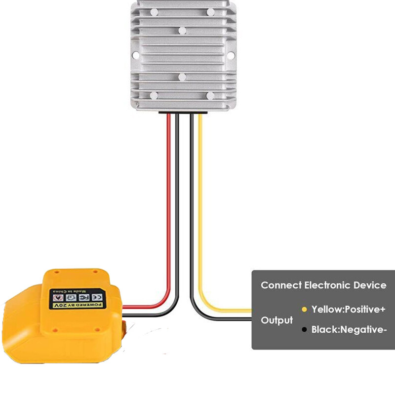 Convertitore Step-down DC-DC 10A 120W Da 18V/20V A 12V Per Batterie Dewalt Con Dock Incluso