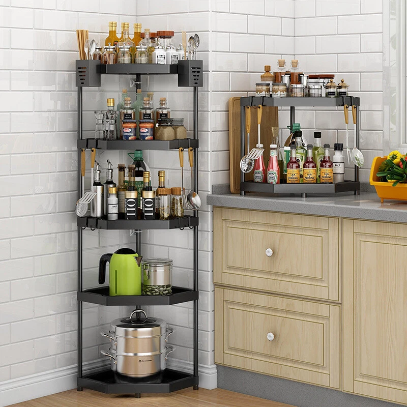 Multi Tiers Kitchen Corner Organiser Shelf Free Standing Cookware