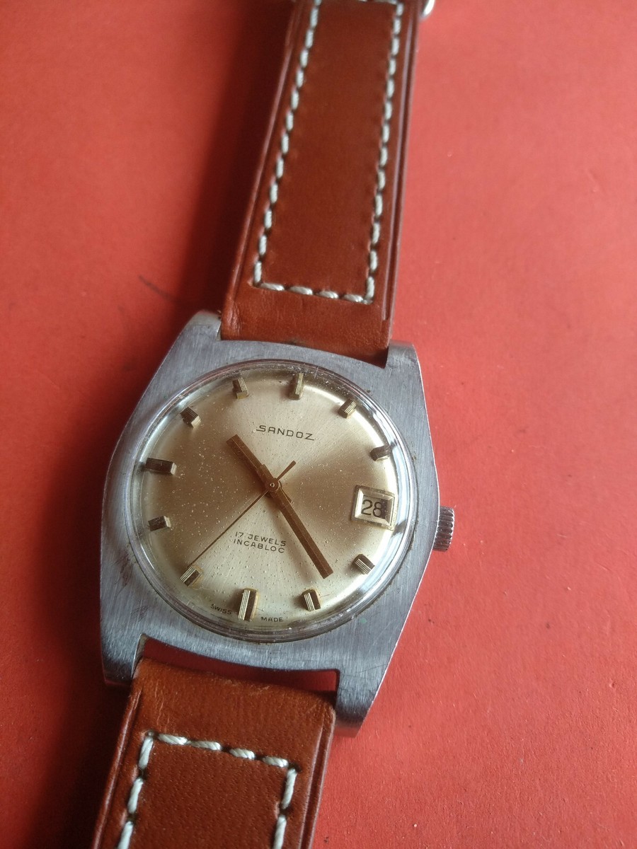 Rare Vintage Sandoz Polemaster 17J Stainless Steel Date