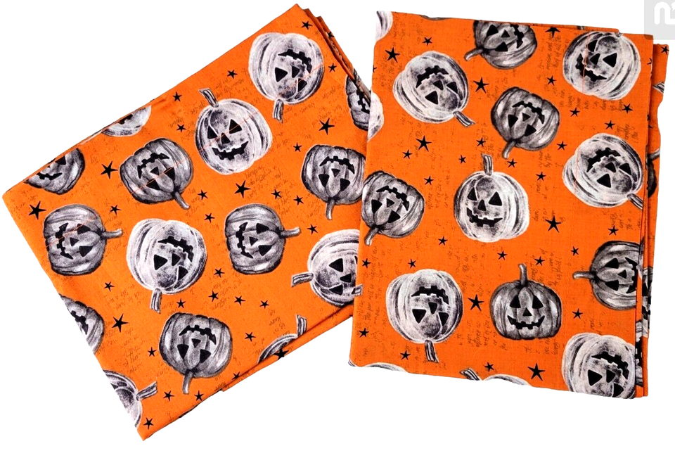 2 STANDARD Pillowcases Halloween Pumpkins Orange Handmade 100 Cotton