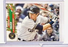 Christian Yelich 2020 Topps Holiday Rare SP Variation (Candy Cane bat) + 2 Base