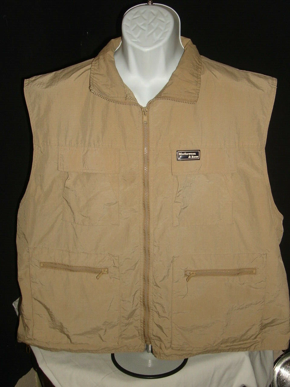 Mathewson Rowe Beige Nylon Zipper Pockets Outdoor Fishing Gear Vest RN99038 2XL