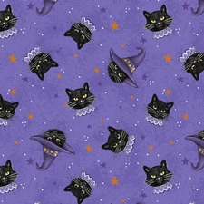 Feline Drive Fabric MEOW-GICAL NIGHT Cat Toss Purple - Fat Quarter (18"x22") FQ