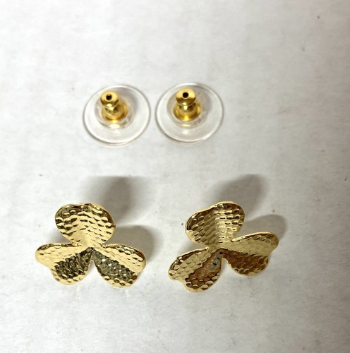 Shamrock Stud Earrings - Gold Plated- textured- 3/4" - Picture 3 of 6