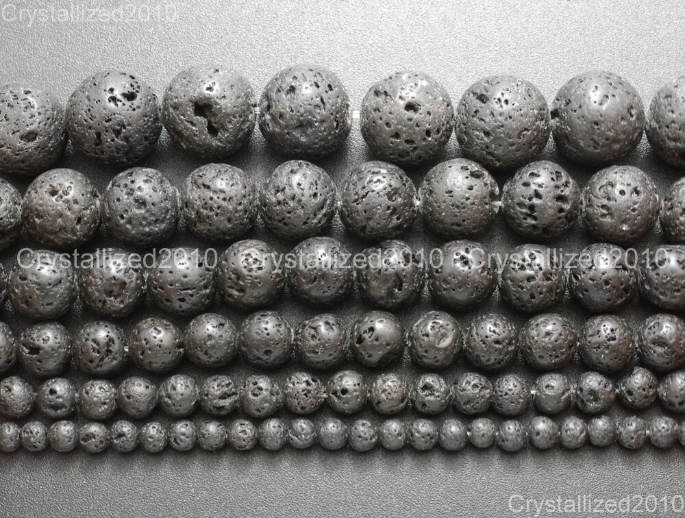 Naturalny czarny wulkaniczny kamień lawowy Okrągłe koraliki 4mm 6mm 8mm 10mm 12mm 15.5 "