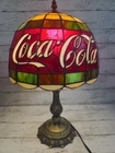 Vintage Coca Cola Tiffany Style PLASTIC Stained Glass Style Shade Lamp 19” Coke