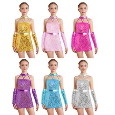 Kids Girls Dance Dress Halter Costume Ballroom Dancewear Stage Modern Ballet