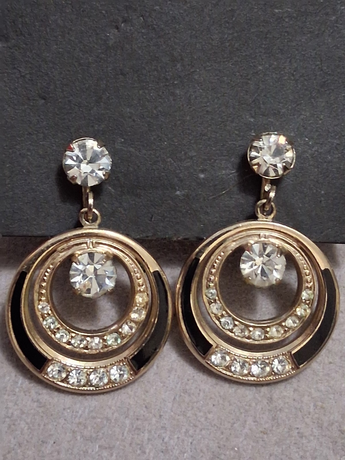 Dangle drop  double-circle screw-back earrings w/… - image 12