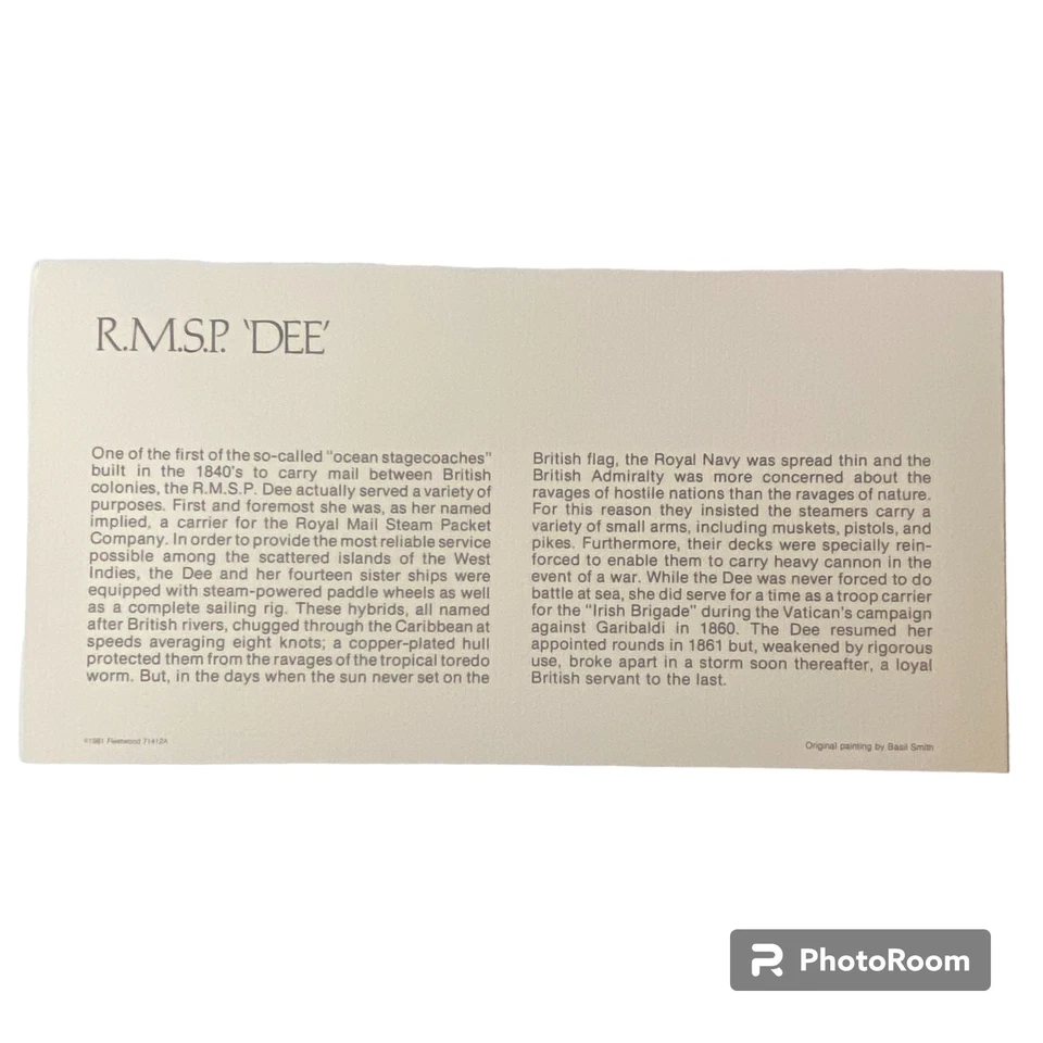 Vtg 1847 RMSP Dee Montserrat Stamp Basil Smith Print Issue 1980 Ship Boat - Image 3 of 4