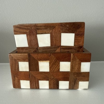 Geometric Wood Bone Inlay Coaster Set with Holder Box Casa Decor Sparkling Hues