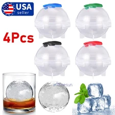 4PCS 2in Round Ice Cube Ball Tray Silicone Sphere Mold Bar Whiskey Cocktails