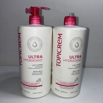 2 New Topicrem Ultra Body Milk, 1000ml Each, 1-Broken Pump