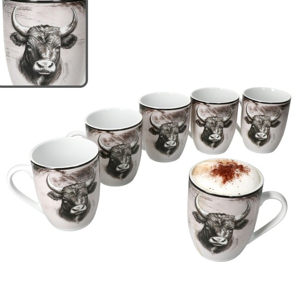 Toro 6X Kaffeebecher 280Ml Porzellan-Tassen 6 Pers Tee Alm Kuh Rosa Landhaus-image