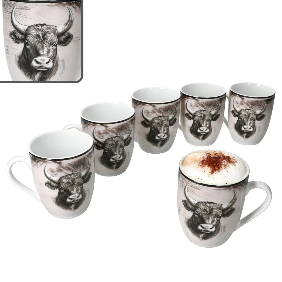 Toro 6x Kaffeebecher 280ml Porzellan-Tassen 6 Pers Tee Alm Kuh rosa Landhaus